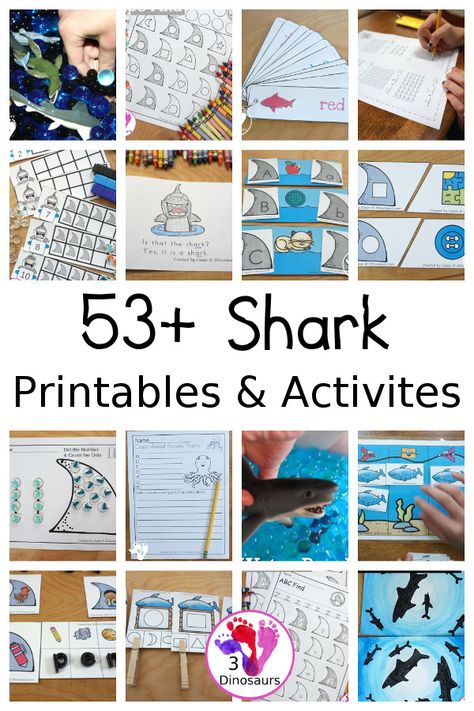 Shark Activities For Kindergarten, Preschool Shark Activities, Shark Printables, Shark Activities, Shark Craft, 3 Dinosaurs, Senses Activities, Sharks For Kids, Kids Printables