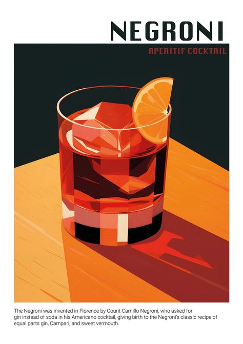 Cocktail Poster Design Graphics, Cocktail Poster Design, Drink Prints, Cocktail Posters, Ideas Cuadros, Negroni Cocktail, Cocktail Illustration, Retro Cocktail, Cocktail Poster