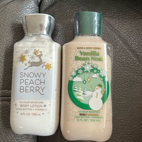 Never Used And Sealed Bath And Body Winter Body Lotions. One In Snowy Peach Berry And The Other Vanilla Bean Noel. Each 8 Fl Oz. Fragrance Notes Pictured On Back. Make Offer. Christmas Spa, Fall Baddie, Glam Closet, Vanilla Body Wash, Vanilla Bean Noel, Fragrance Lab, Body Mousse, Fav Products, Lavender Aromatherapy