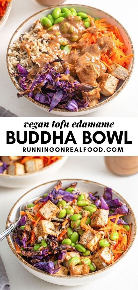 Edamame Buddha Bowl, Tofu Buddha Bowl Vegan Recipes, Healthy Tofu Bowl Recipes, Vegan Recipes With Red Cabbage, Red Cabbage Bowl, Asian Buddha Bowl Vegan, Red Cabbage Edamame Salad, Tofu Edamame Rice Bowl, Red Cabbage Vegan Recipes