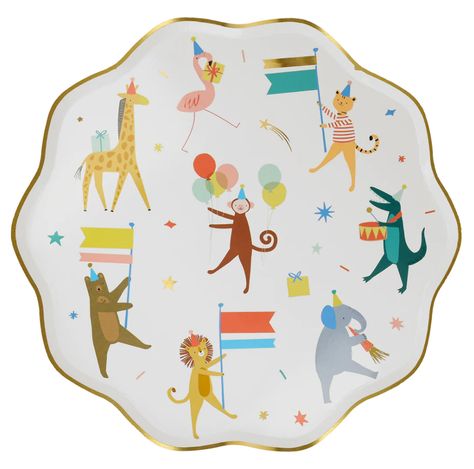 animal parade partyware by meri meri mm 267376 2 Meri Meri Party, Animal Plates, Animal Candles, Animal Parade, Scalloped Border, Party Animals, Meri Meri, Party Animal, Circus Party