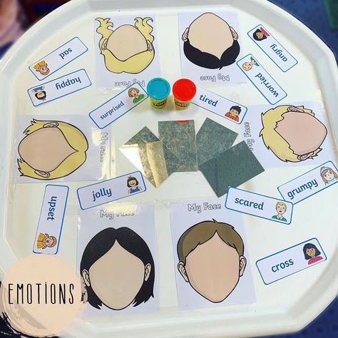 Early Years Emotions Activities, Emotions Tuff Tray, Emotions Tuff Tray Ideas, Emotions Eyfs, Emotional Development Activities, Early Years Ideas, Colour Monster, Emotion Words, Wellbeing Activities