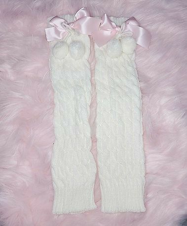 Gyaru Socks, Puff Balls, Knitted Leg Warmers, Hat Aesthetic, Winter Princess, Snow Angel, Kawaii Fashion Outfits, Pink Bows, Dress Up Dolls