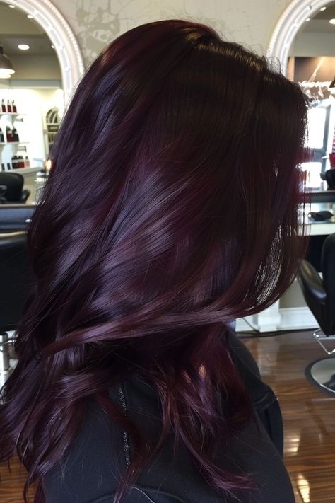 Burgundy And Violet Hair, Magenta Brunette Hair, Hair Color Red And Purple, Dark Red Cool Toned Hair, Dark Purple Maroon Hair, Berry Black Hair, Dark Red Hair Color Burgundy Purple Fall, Dark Brown Purple Hair Burgundy, Long Violet Hair