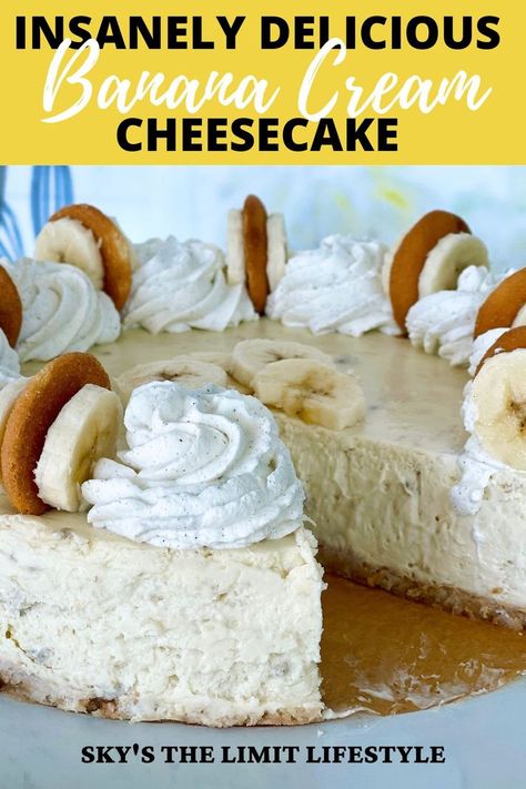 banana cream cheesecake Banana Cheesecake Recipe No Bake, Banana Cream Pie Cheesecake, Banana Cheesecake Recipe, The Best Cheesecake, Banana Cream Cheesecake, Banana Dessert Recipes, Banana Cheesecake, Cream Cheesecake, Nilla Wafers