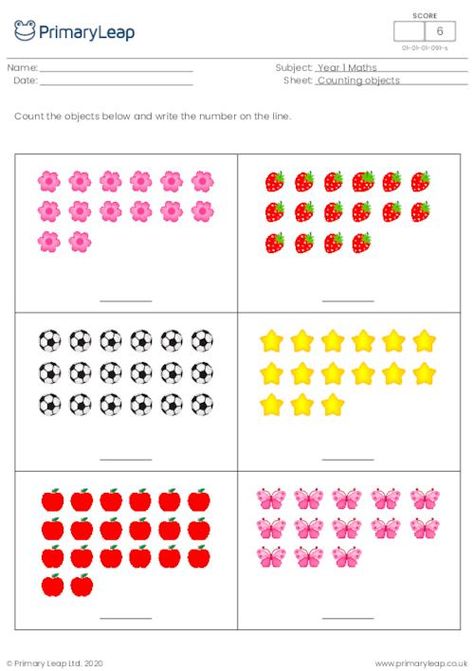 A colourful maths worksheet that helps a child count objects up to 20. Six colourful objects are displayed on the page for children to add up. Preschool Counting Worksheets, Lkg Worksheets, Shape Worksheets For Preschool, Kindergarten Math Free, Counting To 120, Kindergarten Math Worksheets Free, Counting Objects, Counting To 20, Counting Worksheets