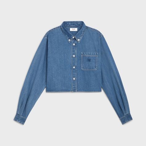 CROPPED SHIRT IN UNION OCEAN WASH DENIM - UNION OCEAN WASH | CELINE Cropped Shirt, Rock Shirts, Shirts Blouses, Saint Tropez, Colored Denim, Mode Inspiration, Cropped Denim, Crop Shirt, Denim Shirt