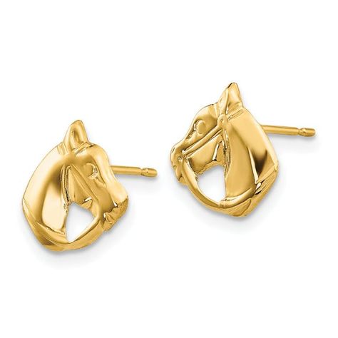 Ladies 14K Yellow Gold Horse Head Animal Post Push Back Stud Earrings - 8mm Animal Themed Jewelry, Equestrian Jewelry, Gold Horse, Horse Jewelry, Bow Jewelry, Yellow Earrings, Gold Polish, Horse Head, Fine Jewelry Gift