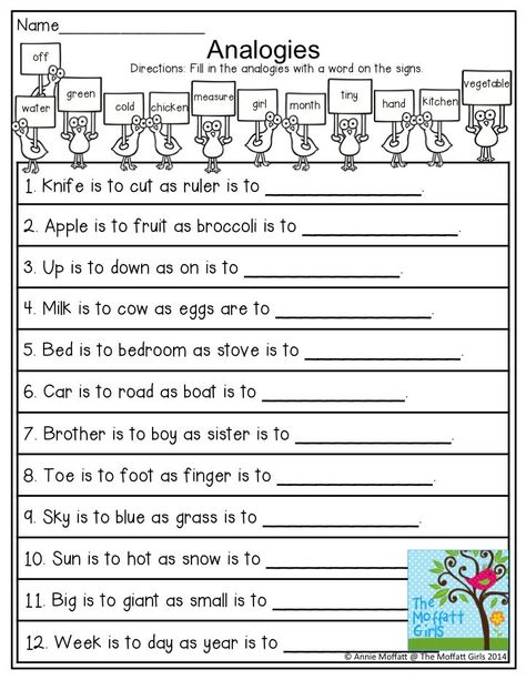 Analogies - Fill in an analogy with the given words.  So many FUN activities to help teach Core Concepts! Analogies Worksheet, Analogies Activities, Word Analogies, Speech Therapy Worksheets, 5th Grade Worksheets, Critical Thinking Activities, English Worksheets For Kids, English Lessons For Kids, Speech Therapy Activities