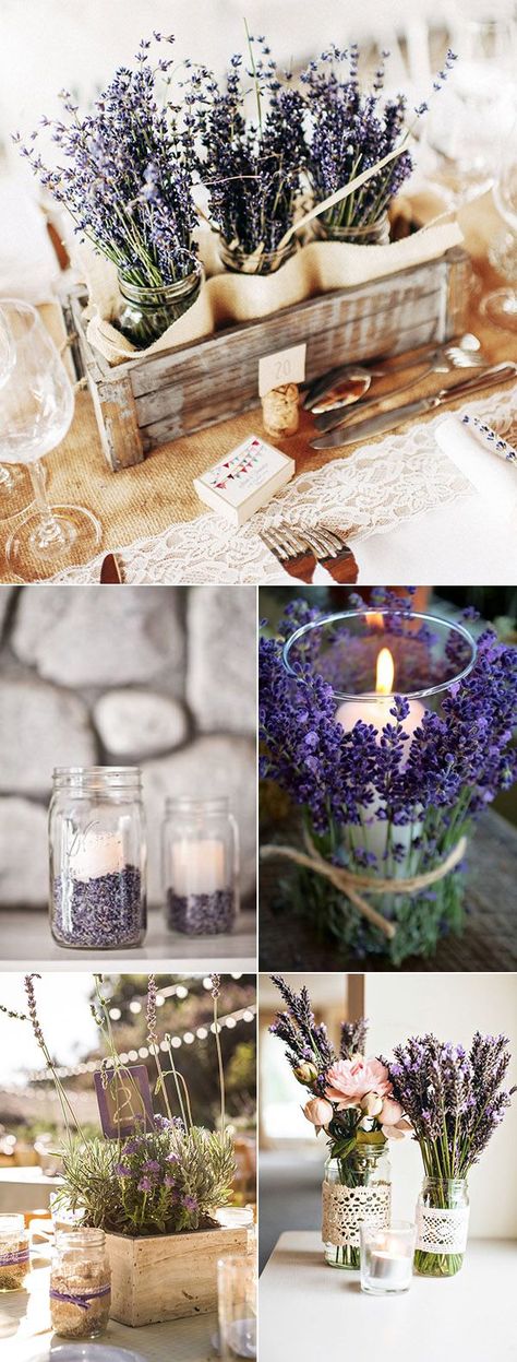 country rustic lavender wedding centerpiece ideas! Don't forget lavender personalized napkins for all your wedding events! From the engagement party to the reception personalized napkins add that extra little something! #countryweddings www.napkinspersonalized.com Lavender Wedding Centerpieces, ขวดโหล Mason Jar, Summer Table Decorations, Rustic Wedding Decorations, Tafel Decor, Rustic Wedding Centerpieces, Personalized Napkins, בר מצווה, Lavender Wedding