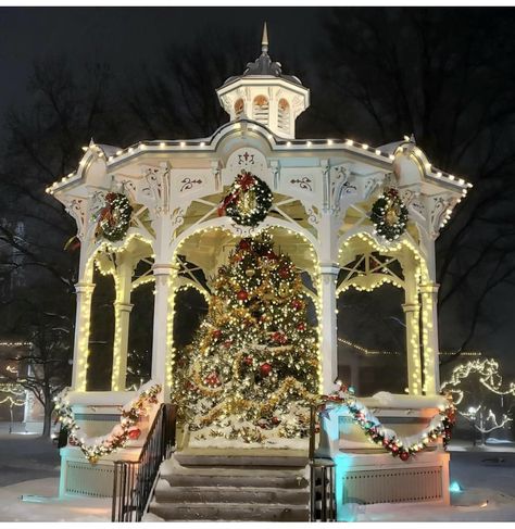 Chateau Christmas, Christmas Gazebo, Winter Gazebo, Beautiful Gazebo, Garden Gazebos, Backyard Hosting, Gingerbread Contest, Enclosed Gazebo, Gazebo Decorations