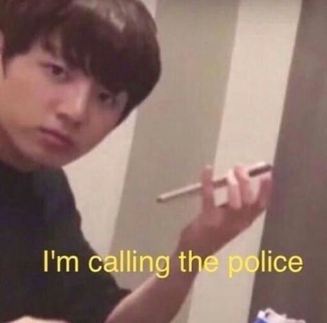 Bts Reaction Pics, I'm Calling The Police, Bts Reaction, Bts Meme Faces, Fake Smile, Bts Reactions, Quality Memes, Reaction Pics, Bts Funny Moments