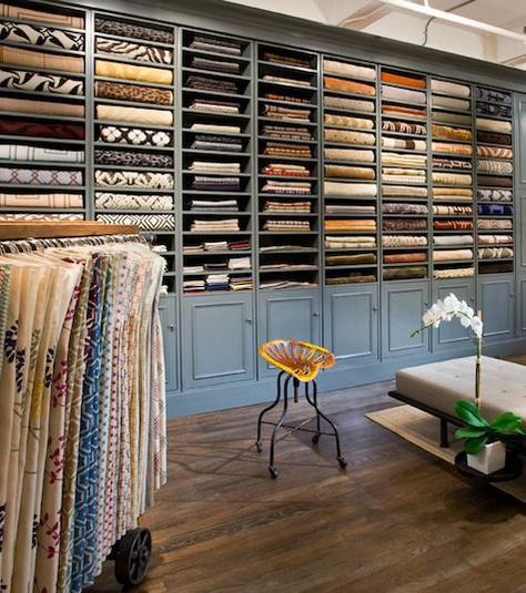 article-image Fabric Shop Display, Fabric Showroom, Open Closets, Closet Solutions, Fabric Store Design, Textile Shop, Showroom Ideas, Clothing Racks, Design Showroom