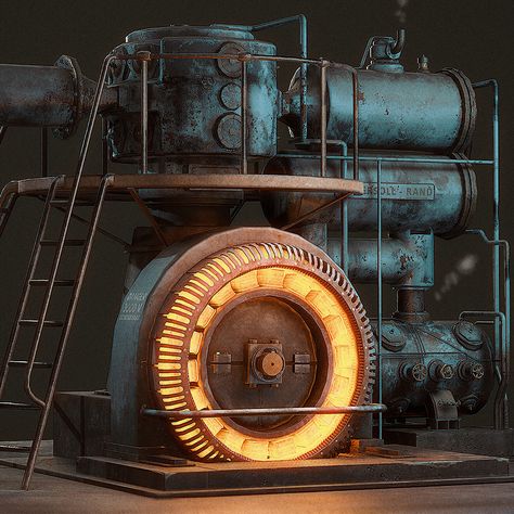 Props: Old Generator, Mark Kassikhin on ArtStation at https://www.artstation.com/artwork/aeEOL Steampunk Generator, Steam Generator, Personal Project, Dieselpunk, Steam, Minecraft, Gap, Quick Saves