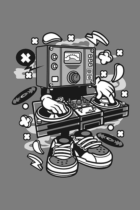 Dj old school sounds Cartoon Character - Tshirt design for people who love Dance-Club-Music-Party-Fun! old school style! Dj Art Design, Dj Character Design, Music Character Design, Music Cartoon Art, Dj Character, Dj Cartoon, Dj Illustration, Music Character, Music Graffiti