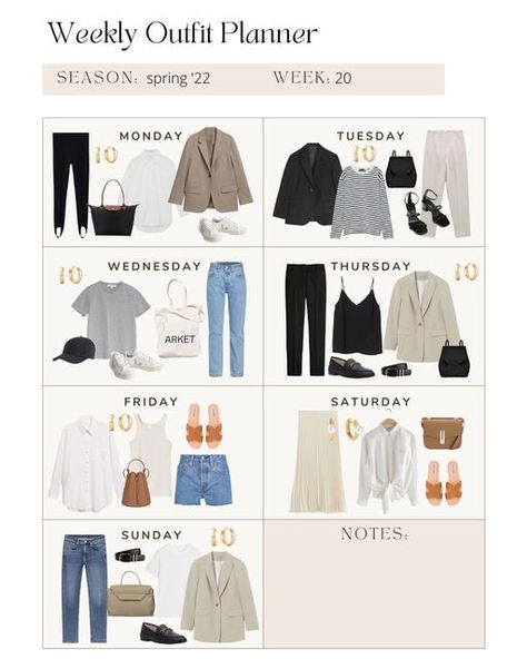 Ewelina Kanty on Instagram: "Year of outfits- WEEK 20 ____ #outfitplanning #everydaystyles #outfitidea" Weekly Outfit Planner, Clothes Capsule Wardrobe, Minimalist Wardrobe Capsule, Capsule Wardrobe Women, Outfit Minimalist, Outfit Planner, Preppy Inspiration, 2022 Year, Capsule Wardrobe Essentials