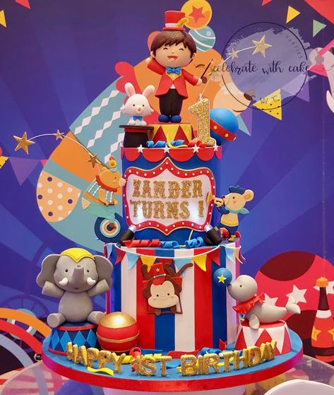 Carnival First Birthday Cake, Circus Cake Ideas, Circus First Birthday Cake, Carnival Theme Cake, Circus Smash Cake Ideas, Circus Theme Cake 1st Birthdays, Simple Circus Birthday Cake, Carnival Themed Cakes, Circus Birthday Party Decorations