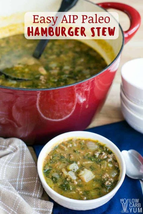 A keto hamburger crockpot soup that can be made on the stove top too. Add it to your collection of easy low carb recipes for healthy keto meals. #ketorecipes #lowcarbrecipes Low Carb Ground Beef Soup, Hoshimotos Diet, Aip Chili, Keto Stew, Ground Beef Stew, Ground Beef Soup, Keto Hamburger, Nutritious Eating, Ground Beef Stews