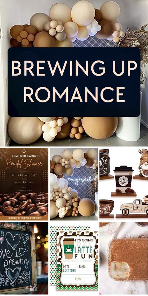 Transform your bridal shower into a cozy coffee haven! Discover stunning brown balloon garland decor, confetti, and banners that'll make your guests feel like they're sipping their favorite latte. Love Is Brewing Shower Ideas, Coffee Themed Bachelorette Party, Coffee Themed Bridal Shower Ideas, Brown Balloon Garland, Bridal Shower Quotes, Coffee Bridal Shower, Love Is Brewing, Bridal Shower Balloons, Mug Display