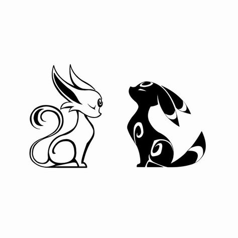 Tattoo Design Drawings Matching, Umbreon And Espeon Tattoo Ideas, Umbreon And Espeon Matching Tattoos, Espeon Tattoo Ideas, Pokemon Espeon And Umbreon, Pokemon Tattoo Umbreon, Pokemon Tattoo Espeon, Umbreon Tattoo Design, Pokemon Umbreon Tattoo