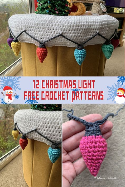 Looking for some festive crochet patterns? Check out these 12 Christmas light patterns - they're free! #crochet #Christmas Crochet Light Bulb Free Pattern, Christmas Crochet Lights, Crochet Christmas Lights Garland Free Pattern, Crochet Fairy Lights Free Pattern, Crochet Christmas Lights Garland, Crochet Garland Pattern Free Christmas, Crochet Ornament Patterns Free, Christmas Decor Ideas Crochet, Easy Christmas Crochet Projects