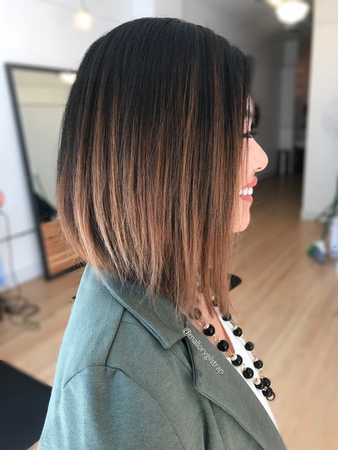 Brown Bob Balayage Straight, Balayage For Dark Brown Hair Short Bob, Ombre Bob Hair Brown, Straight Bob Balayage, Brown Bob Highlights, Brunette Balayage Hair Short Straight, Brunette Balayage Bob Hair, Short Brown Hair Balayage Straight, Brown Ombre Hair Short