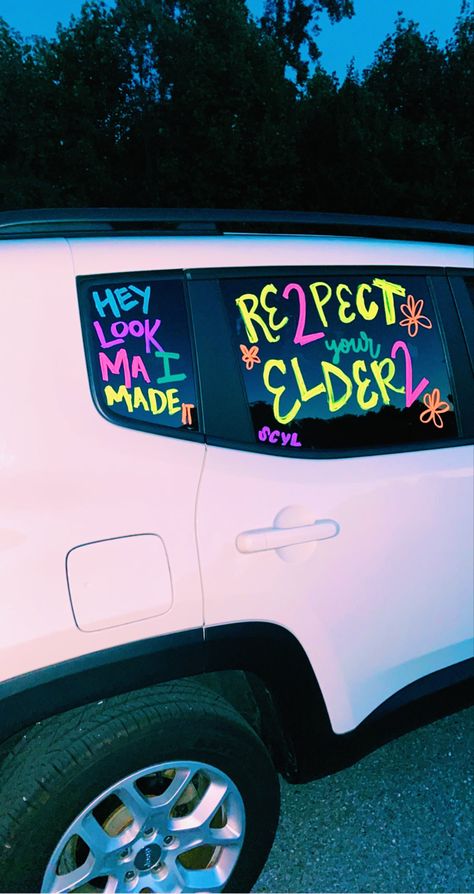 Senior Day Car Decorations, Class Of 2023 Car Decorating, Funny Senior Car Decorating Ideas, Senior 2024 Car Paint, Senior Year Car Paint 2024, Senior Car Ideas 2024, Seniors Car Paint, Senior Car Decorating 2023, Senior Car Chalk Ideas