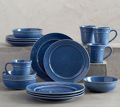 Stone Pottery, Beautiful Dinnerware, Dallas Apartment, Gingham Napkins, Ceramic Cutlery, Kitchen Theme, Registry Ideas, Blue Dinnerware, Stoneware Dinnerware Sets