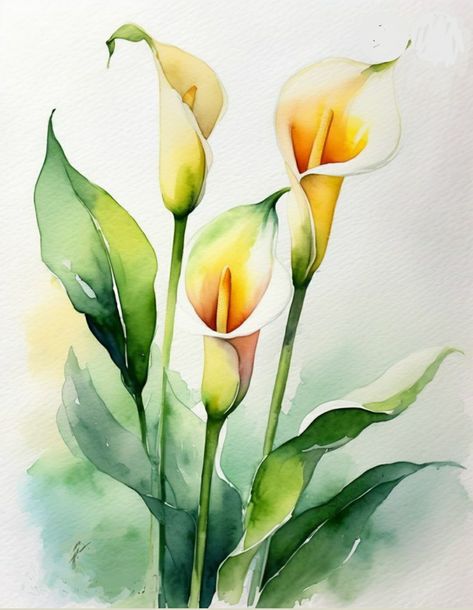 Calla Lily Watercolor Painting, Calla Lily Watercolor, Lily Watercolor Painting, Calla Lily Painting, 자작나무 그림, Watercolor Negative Painting, Lily Watercolor, Minimalistic Tattoo, Watercolor Pencil Art