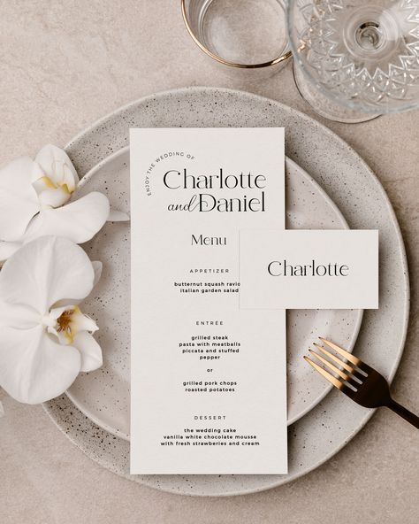 Wedding Table Stationary, Modern Monogram Logo, Wedding Table Name Cards, Wedding Table Menus, Wedding Name Tags, Elegant Wedding Menu, Menu Card Design, Wedding Graphics, Custom Stationary