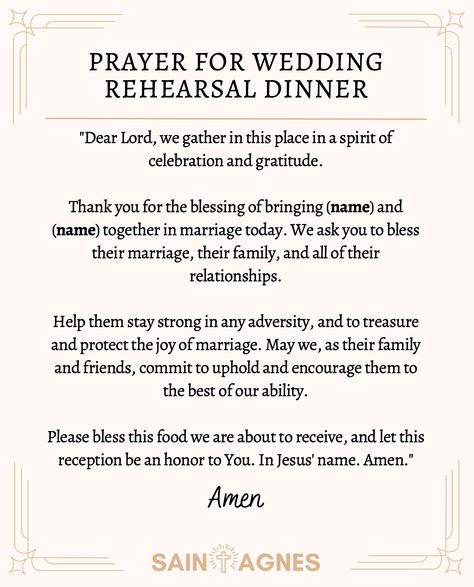 Wedding Grace Before Meals, Wedding Prayers Blessing, Wedding Meal Prayer, Dinner For Wedding, Wedding Prayers, Meal Prayer, Marriage Night, Food Prayer, Dinner Prayer