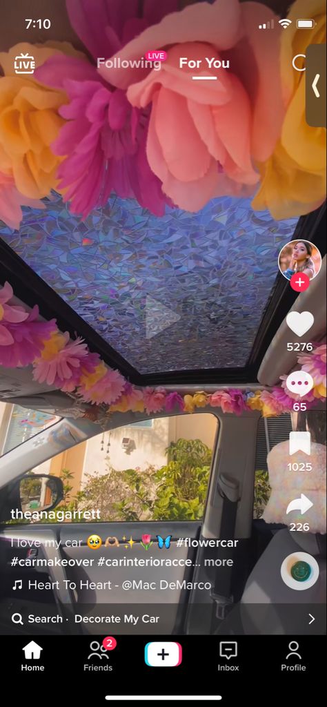 Flower Car Roof Interior, Flower Car Roof, Flower Roof Car, Flower Ceiling, Roof Ceiling, Sun Roof, Flower Car, Girly Car, Glass Roof