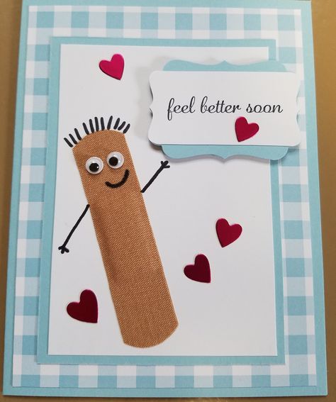 cute get-well card with band-aid Band Aid Get Well Card, Homemade Get Well Cards, Handmade Get Well Soon Cards, Diy Cards Get Well, Diy Card Ideas, Feel Better Cards, Get Well Soon Cards, Hand Made Greeting Cards, Get Well Gifts