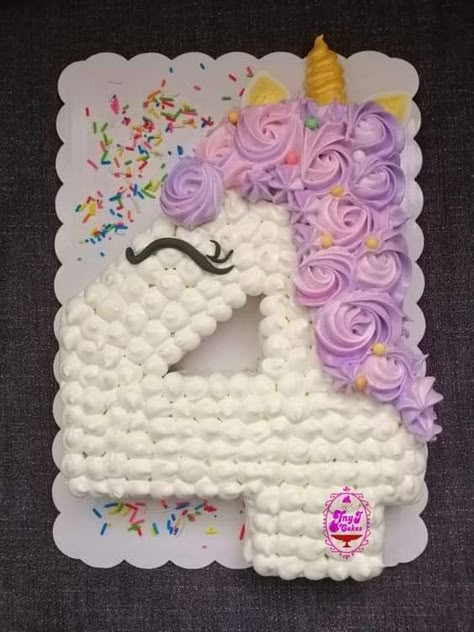 Number Unicorn Cake, 4 Shaped Birthday Cake, Number 5 Unicorn Cake, Number 4 Pull Apart Cupcake Cake, Number 3 Unicorn Cake, Unicorn Shape Cake, Unicorn Cake 4th Birthday, Number 4 Unicorn Cake, Cupcake Cake Unicorn