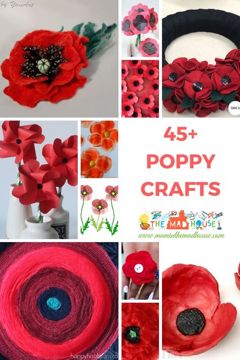 Over 45 Poppy Crafts - Perfect for Remembrance, Armistice or Veteran’s day. Celebrate remembrance day and armistice with these fantastic poppy crafts, poppy activities and all things poppies. Poppy Art Wreath, Poppies Remembrance Day, How To Make A Poppy Flower, Poppy Day Crafts, Memorial Day Poppy Craft, Diy Rememberance Ideas, Easy Poppy Crafts For Kids, Poppy Wreath Diy, Poppy Day Crafts For Kids