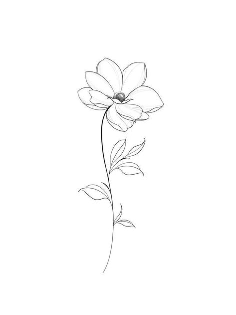 Simple Cosmos Tattoo, Flax Flower Tattoo, Minimalist Flower Tattoo Line Drawings, Fine Line Cosmos Flower Tattoo, Jasmine Flower Drawing Art, 3rl Tattoo Design, Jasmine Flower Drawing Tattoo, Jasmine Flower Sketch, Cosmos Tattoo Flower