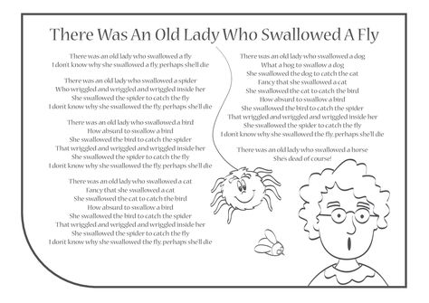 iChild - There Was An Old Lady Who Swallowed A Fly Lyrics Fly Costume, Swallowed A Fly, Rhymes Lyrics, Nursery Rhymes Lyrics, Nursery Rhymes Activities, Classroom Songs, Rhyming Activities, Literacy And Numeracy, Toddler School