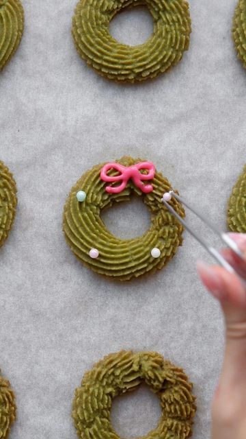 Matcha Spritz Cookies, Matcha Wreath Cookies, Matcha Butter Cookies, Rubber Spatula, Matcha Cookies, Wreath Cookies, Cookie Boxes, Spritz Cookies, Matcha Powder