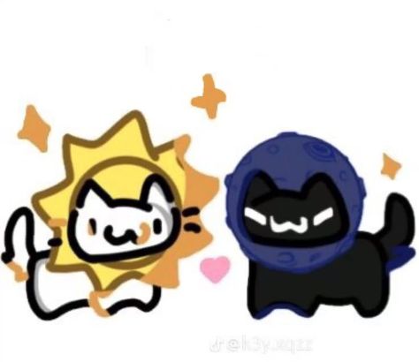 2 Silly Cats, Black Cat Cute Drawing, 2 Cats Drawing, Sun And Moon Matching Pfp, Matching Drawings, Cute Love Drawings, Doodles Cat, Sun X Moon, Cat Pixel Art