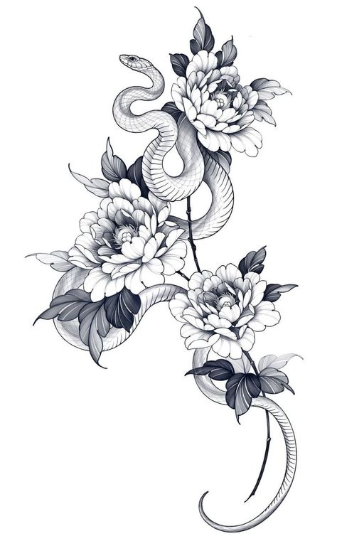 Half Sleeve Tattoos Traditional, Snake And Flowers Tattoo, Cute Owl Tattoo, Serpent Tattoo, Dragon Tattoo For Women, Special Tattoos, Japan Tattoo Design, Snake Tattoo Design, Flower Tattoo Shoulder