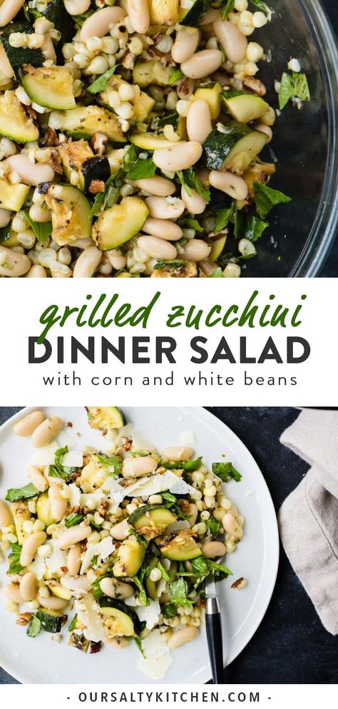 Grilled Zucchini Salad, Zucchini Grilled, Salad With Corn, Beans Salad, Picnic Side Dishes, Recipes Zucchini, Sommer Mad, Grilled Salad, Zucchini Salad