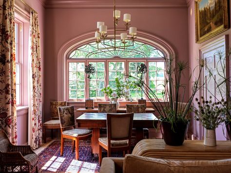 Color Drenching Interiors Pink, Rh Sofa, Farrow & Ball, French Dining Tables, Hand Painted Dressers, French Armoire, Heart Pine Flooring, Pine Floors, Soho House