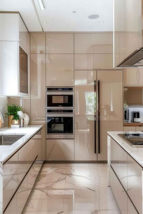 14 Kitchen Design Ideas to Revamp Your Culinary Space – VQNU Beautiful Houses Exterior, Neutral Bedroom Design, Glossy Kitchen, Utility Room Designs, Modern Black Kitchen, High Gloss Kitchen, Sage Green Kitchen, Gloss Kitchen, Latest Kitchen Designs