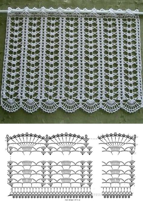 Crochet Blanket Stitch Pattern, Háčkované Lemy, Crochet Curtain Pattern, Crochet Stitches Diagram, Crochet Edging Patterns, Fillet Crochet, Crochet Curtains, Crochet Basket Pattern, Crochet Fashion Patterns