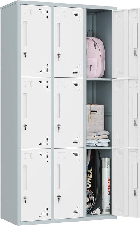 Amazon.com: BYNSOE Metal Locker 9 Doors Employees Locker Storage Cabinet Locker School Hospital Gym Locker Requires Assembly (Gray White-9 Doors 36" w) : Office Products School Cabinet, Staff Lockers, Employee Lockers, Storage Lockers, Gym Lockers, Metal Lockers, Office Products, Cabinet Doors, Storage Cabinet