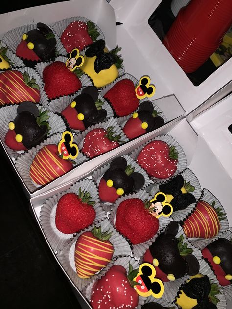 Strawberry Mickey Mouse, Mickey Mouse Birthday Snack Table, Mickey Mouse Strawberries Chocolate Covered, Mickey Mouse Party Desserts, Mickey Strawberries, Mickey Mouse Snack Table, Mickey Dessert Table, Mickey Chocolate Covered Strawberries, Mickey Mouse Birthday Dessert Table