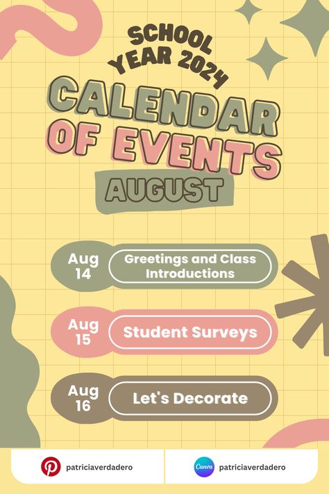 Here's your Calendar of Events School Poster Canva Template for Pro and Free User! Follow us for more #illustration #element #icons #characters #design #creative #create #createdesign #canvapro #canvacreator #canva #handdrawn #illustrator #madewithcanva Canvas Poster Template, Canva Announcement Design, School Event Poster Design, Canva Event Poster, School Posters Design, Creative Poster Design Ideas For School, Business Poster Design Ideas, Event Poster Design Ideas Creative, Event Calendar Design