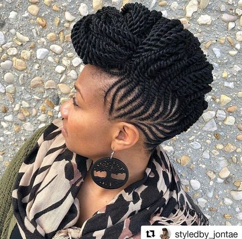 Nyewele Braided Mohawk Black Hair, Braided Mohawk Hairstyles, Braids Updo, Twisted Hair, African Hair Braiding Styles, Box Braids Hairstyles For Black Women, Braided Cornrow Hairstyles, Trendy Short Hair, Natural Hair Updo