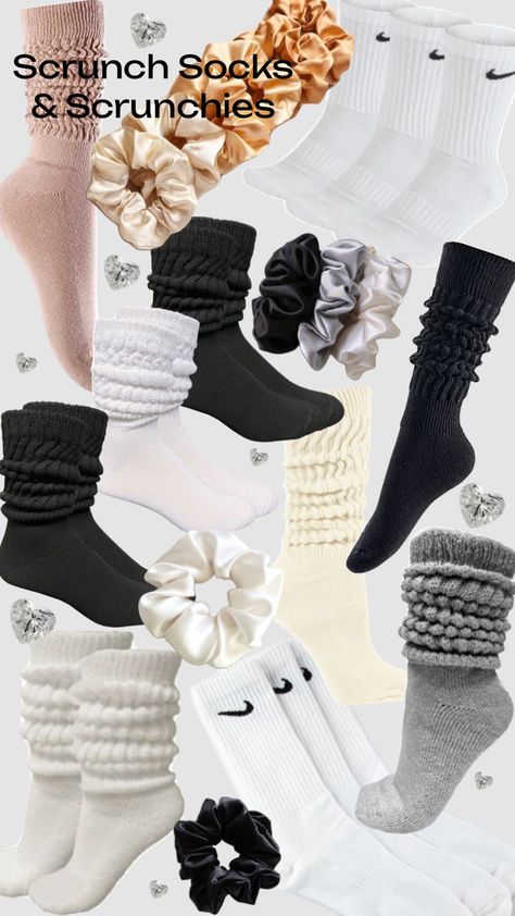 Neutral scrunch socks and scrunchie favs #scrunchies #scrunchie #socks #sockstyling #neutraltones #neutralaesthetic #outfitinspo #vibes Scrunchy Socks Outfit, Scrunch Socks Outfit, Scrunchy Socks, Scrunchie Socks, Scrunch Socks, Socks Outfit, Preppy Shoes, Sock Outfits, At The Gym