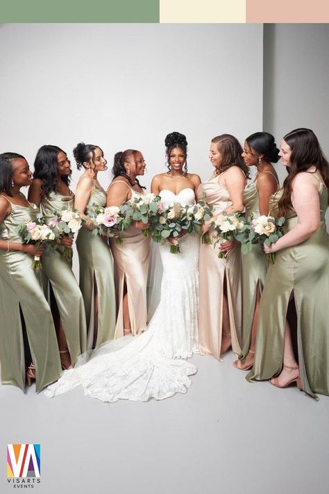 Mint Green And Cream Wedding, Sage Green Khaki Wedding, Sage Ivory Champagne Wedding, Brown And Sage Wedding Theme, Sage Green And Rose Wedding, Sage Green Blush Beige Wedding, Black White Green Beige Wedding, Sage Green Cream And Black Wedding, Sage Green And Dusty Pink Bridesmaid Dresses